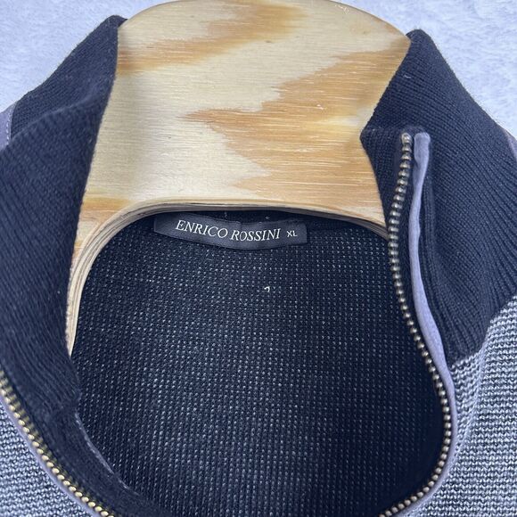 Enrico Rossini Wool Blend 1/4 Quarter Zip Men’s XL Sweater Elbow Patches Gray - Picture 3 of 16